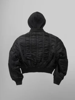 ALPHA X MADEME HOODED RUCHED MA-1 BOMBER JACKET