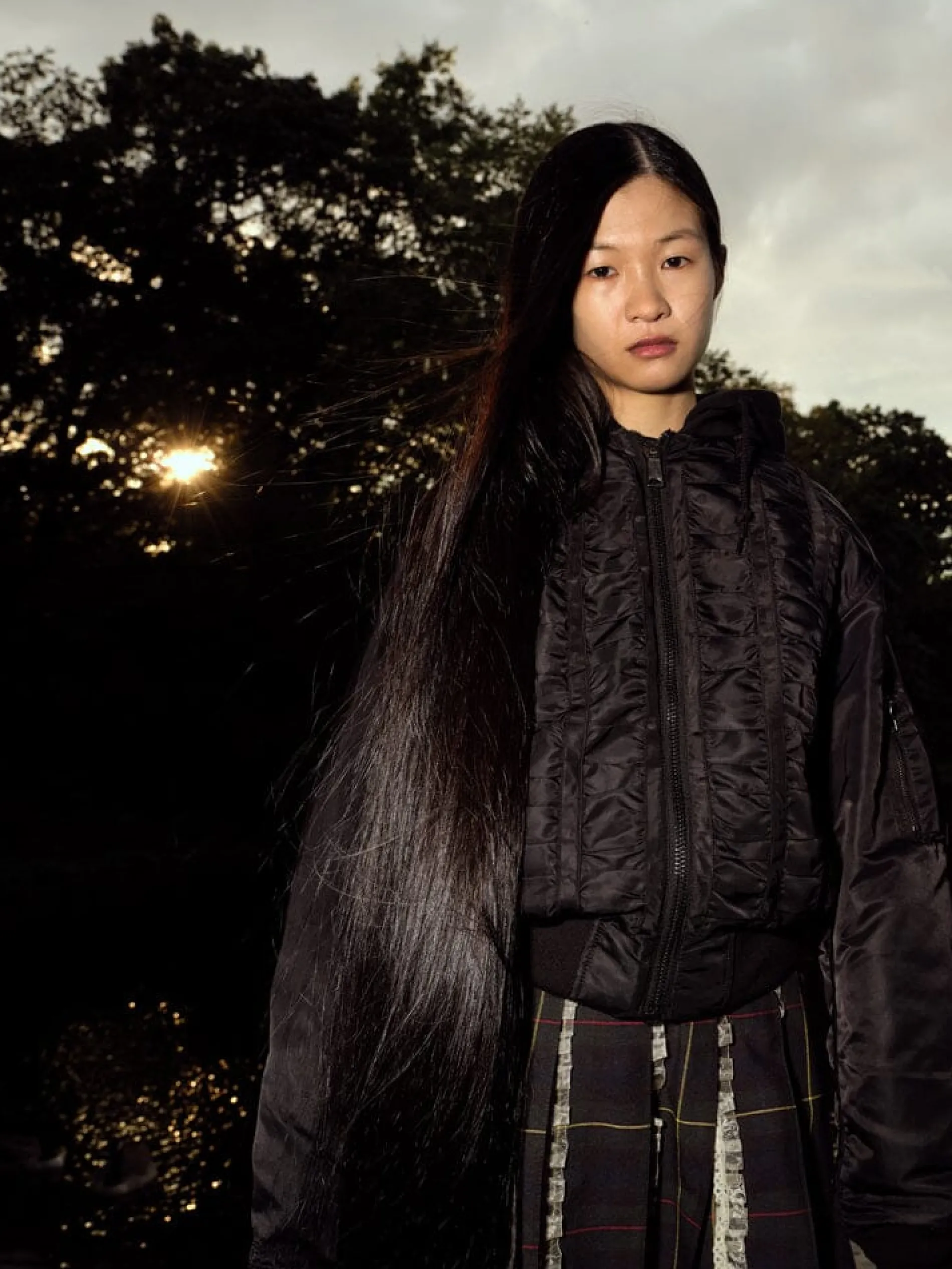 ALPHA X MADEME HOODED RUCHED MA-1 BOMBER JACKET