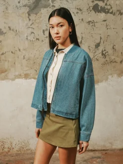 DENIM RELAXED FLIGHT JACKET WOMENS