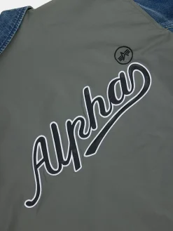 DENIM RELAXED MIXED MEDIA FLIGHT JACKET