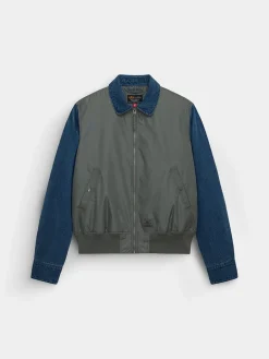 DENIM RELAXED MIXED MEDIA FLIGHT JACKET