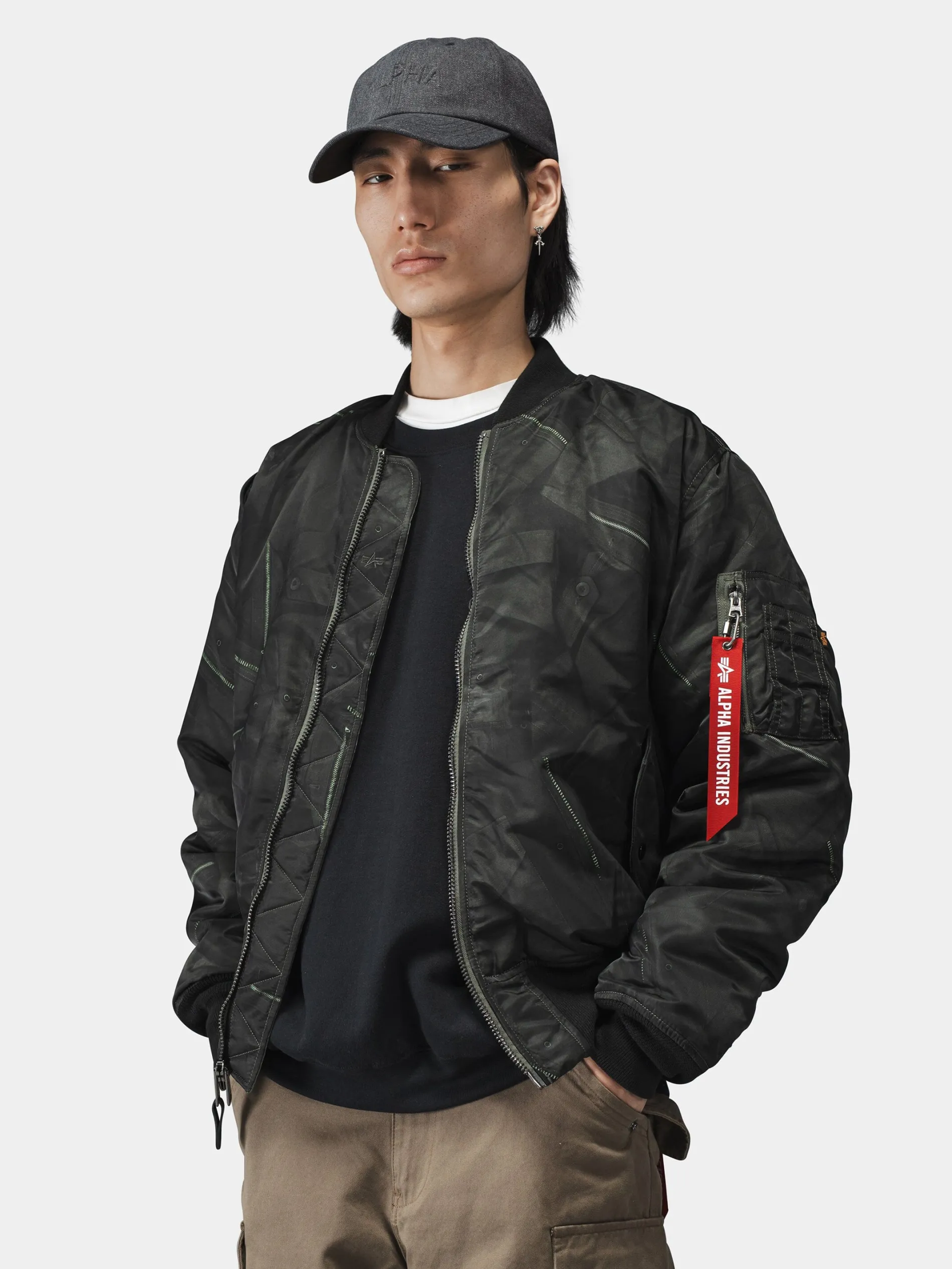 MA-1 ZIPPERED PRINT FLIGHT JACKET