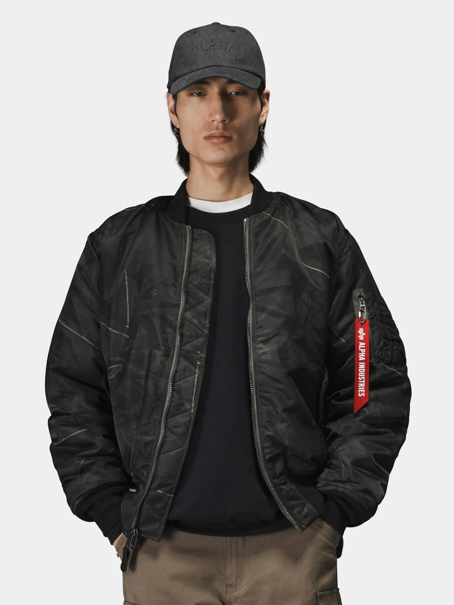 MA-1 ZIPPERED PRINT FLIGHT JACKET