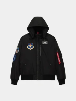 PATCHED HOODED RIB FLIGHT JACKET