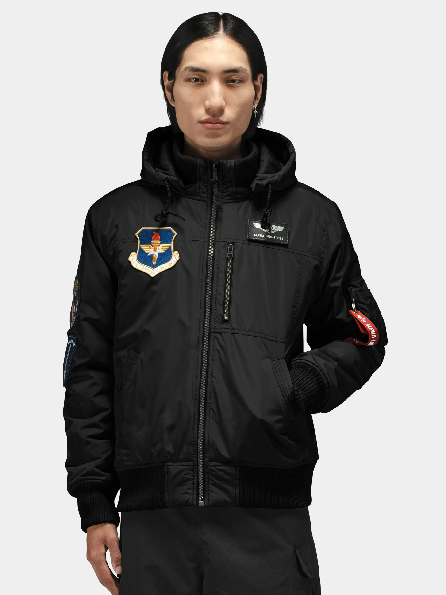 PATCHED HOODED RIB FLIGHT JACKET