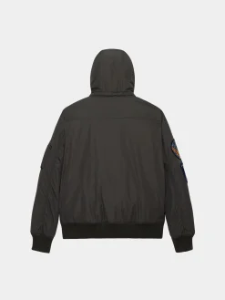 PATCHED HOODED RIB FLIGHT JACKET
