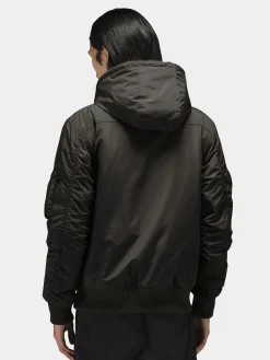 PATCHED HOODED RIB FLIGHT JACKET